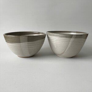 Leishman Pottery Canada Studio Stoneware Bowls Pair Signed 2017 Handmade Set